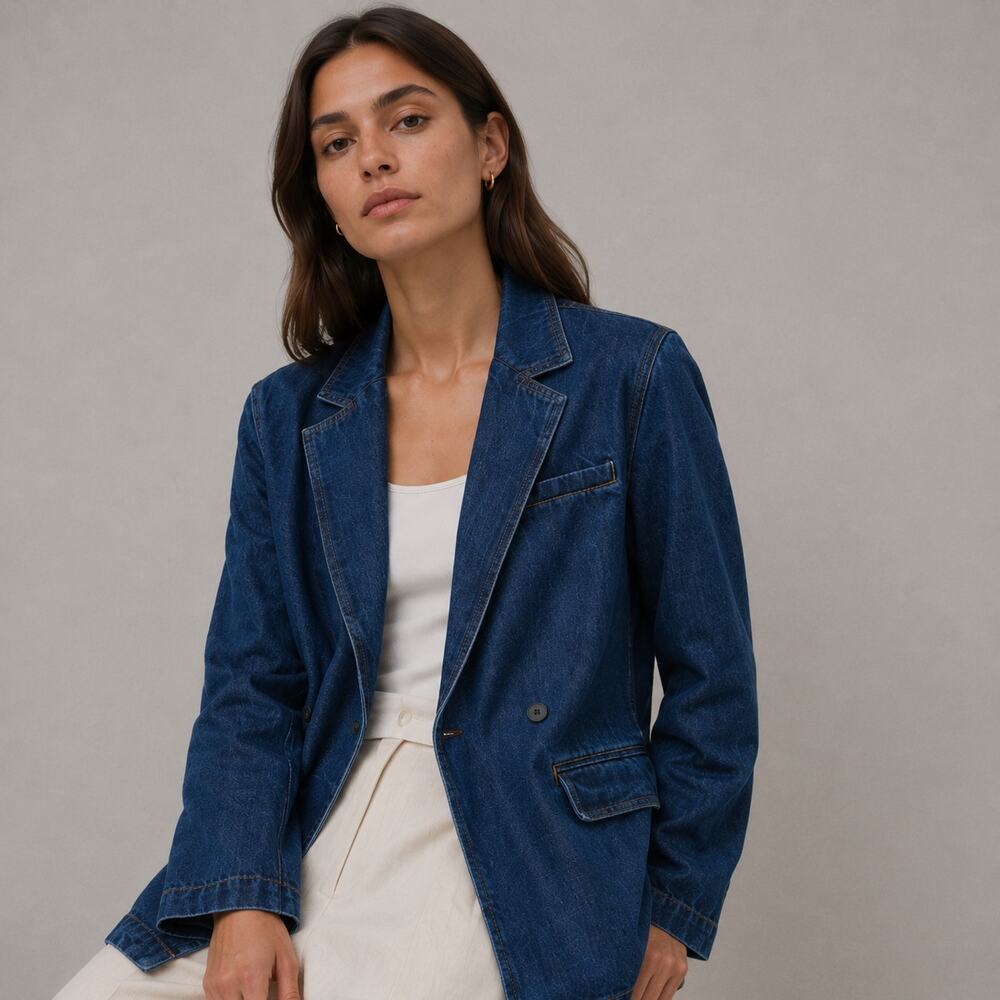Madewell Denim Blazer NL237 in Deardorff Wash Womens M Double-breasted Relaxed